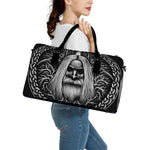 Black And White Odin With Crows Print Leather Duffle Bag