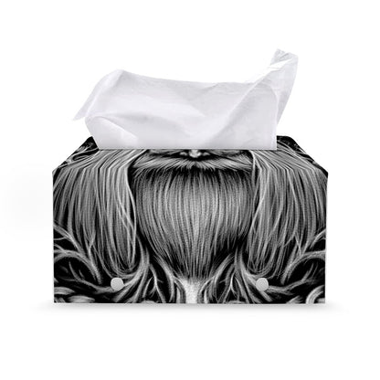 Black And White Odin With Crows Print Leather Tissue Box Cover