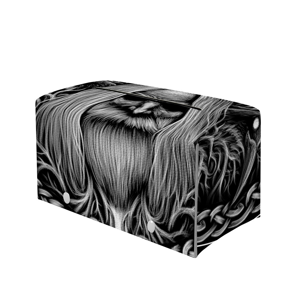 Black And White Odin With Crows Print Leather Tissue Box Cover
