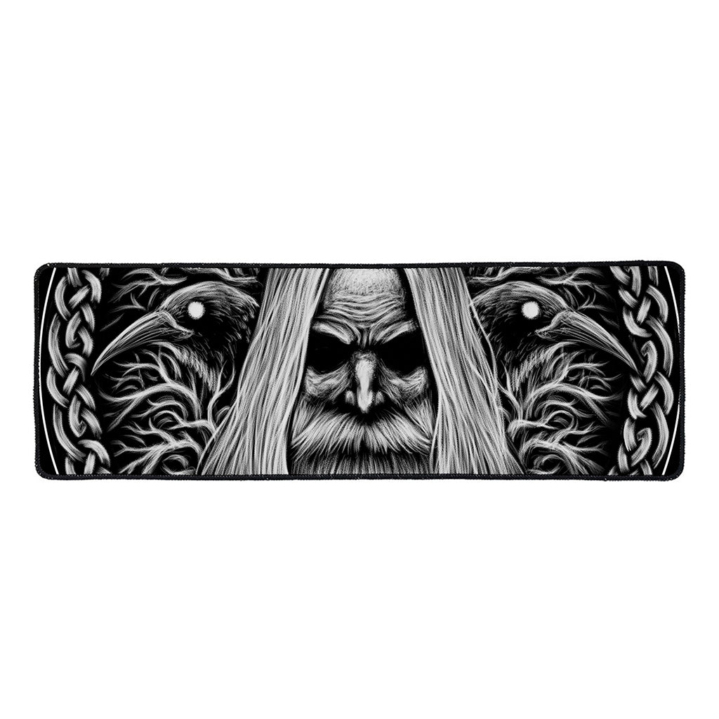 Black And White Odin With Crows Print Long Kitchen Mat