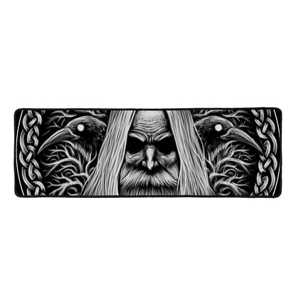 Black And White Odin With Crows Print Long Kitchen Mat