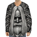 Black And White Odin With Crows Print Long Sleeve Baseball Jersey