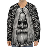 Black And White Odin With Crows Print Long Sleeve Baseball Jersey