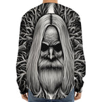 Black And White Odin With Crows Print Long Sleeve Baseball Jersey