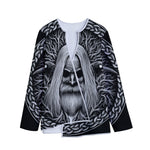 Black And White Odin With Crows Print Long Sleeve Short Coat