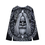Black And White Odin With Crows Print Long Sleeve Short Coat