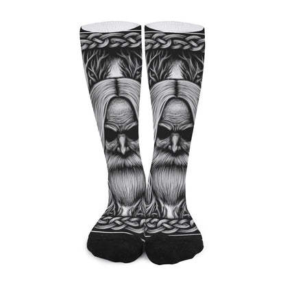 Black And White Odin With Crows Print Long Socks