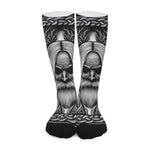 Black And White Odin With Crows Print Long Socks