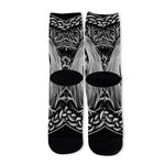 Black And White Odin With Crows Print Long Socks