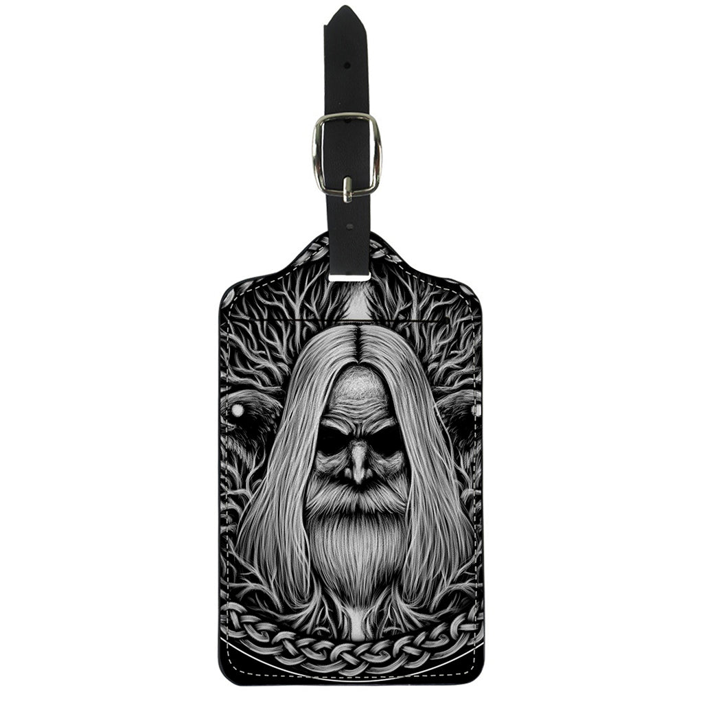 Black And White Odin With Crows Print Luggage Tag