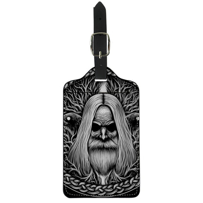Black And White Odin With Crows Print Luggage Tag