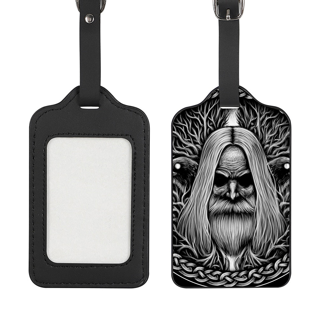 Black And White Odin With Crows Print Luggage Tag