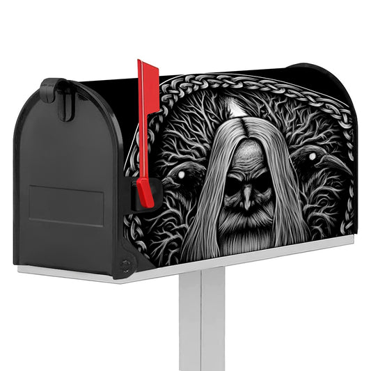 Black And White Odin With Crows Print Mailbox Cover