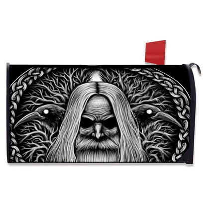 Black And White Odin With Crows Print Mailbox Cover