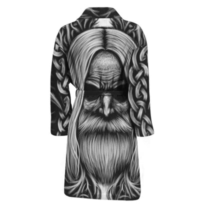 Black And White Odin With Crows Print Men's Bathrobe