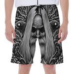 Black And White Odin With Crows Print Men's Beach Shorts