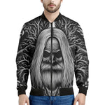 Black And White Odin With Crows Print Men's Bomber Jacket