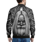 Black And White Odin With Crows Print Men's Bomber Jacket