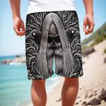 Black And White Odin With Crows Print Men's Cargo Shorts