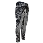 Black And White Odin With Crows Print Men's Compression Pants
