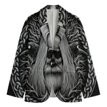 Black And White Odin With Crows Print Men's Cotton Blazer