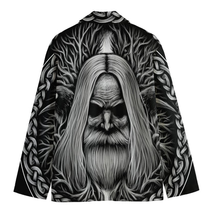 Black And White Odin With Crows Print Men's Cotton Blazer