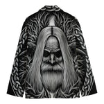 Black And White Odin With Crows Print Men's Cotton Blazer