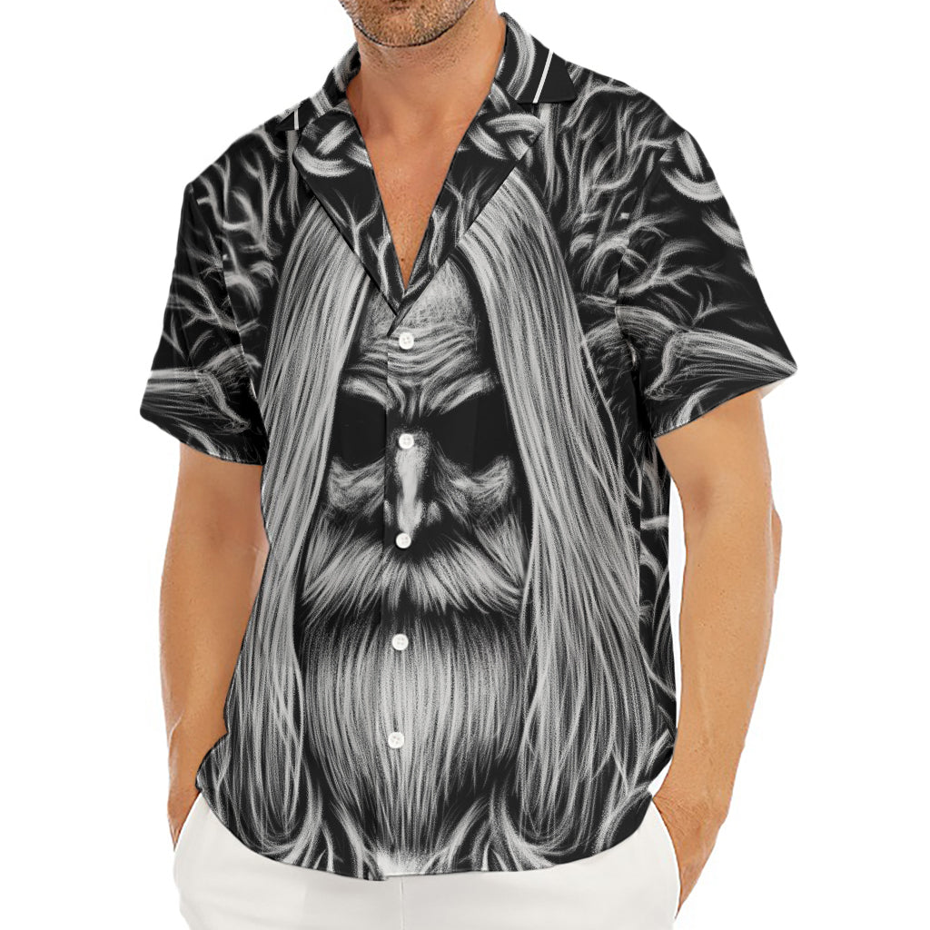 Black And White Odin With Crows Print Men's Deep V-Neck Shirt