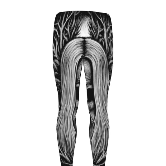 Black And White Odin With Crows Print Men's leggings