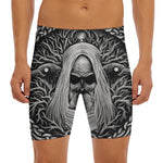 Black And White Odin With Crows Print Men's Long Boxer Briefs