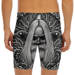 Black And White Odin With Crows Print Men's Long Boxer Briefs