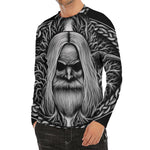 Black And White Odin With Crows Print Men's Long Sleeve Rash Guard