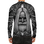 Black And White Odin With Crows Print Men's Long Sleeve Rash Guard