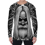 Black And White Odin With Crows Print Men's Long Sleeve T-Shirt