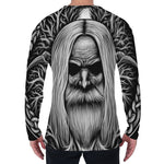 Black And White Odin With Crows Print Men's Long Sleeve T-Shirt