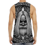 Black And White Odin With Crows Print Men's Muscle Tank Top