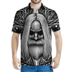 Black And White Odin With Crows Print Men's Polo Shirt