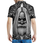 Black And White Odin With Crows Print Men's Polo Shirt