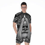 Black And White Odin With Crows Print Men's Rompers
