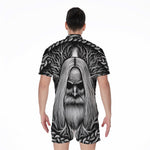 Black And White Odin With Crows Print Men's Rompers