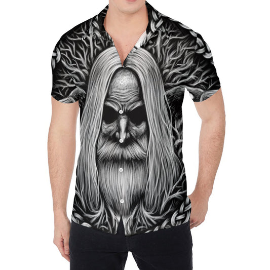 Black And White Odin With Crows Print Men's Shirt