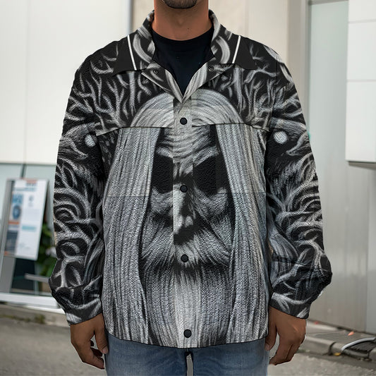 Black And White Odin With Crows Print Men's Shirt Jacket