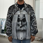 Black And White Odin With Crows Print Men's Shirt Jacket