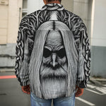 Black And White Odin With Crows Print Men's Shirt Jacket