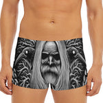 Black And White Odin With Crows Print Men's Short Boxer Briefs