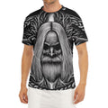 Black And White Odin With Crows Print Men's Short Sleeve Rash Guard