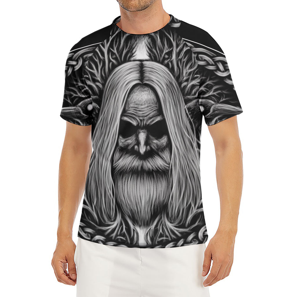 Black And White Odin With Crows Print Men's Short Sleeve Rash Guard