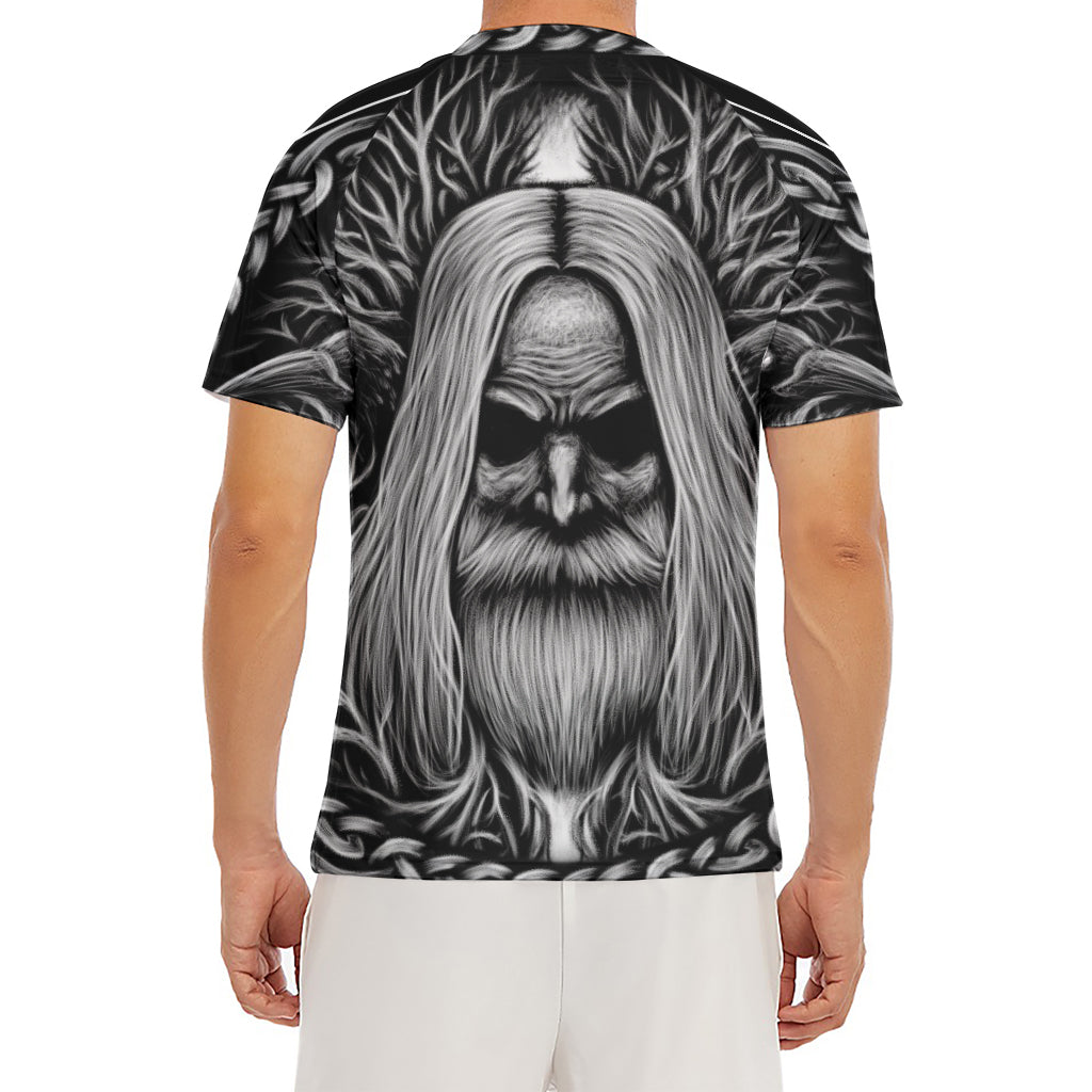 Black And White Odin With Crows Print Men's Short Sleeve Rash Guard