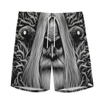 Black And White Odin With Crows Print Men's Sports Shorts