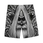 Black And White Odin With Crows Print Men's Sports Shorts